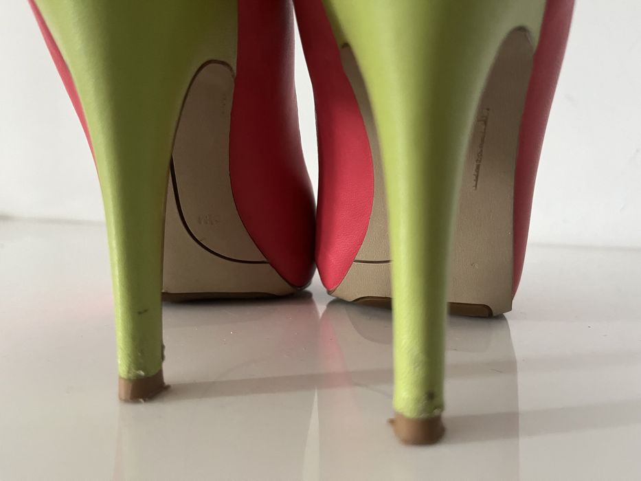 Pięknie szpilki buty lato Nine West jak nowe 6,5 koralowe limonkowe