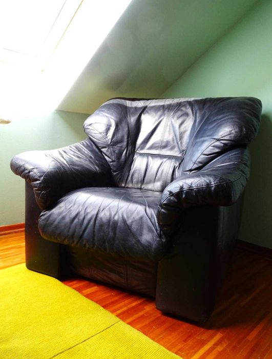 Fotel uszak skóra naturalna w stylu klasycznym w bdb. stanie - KLER