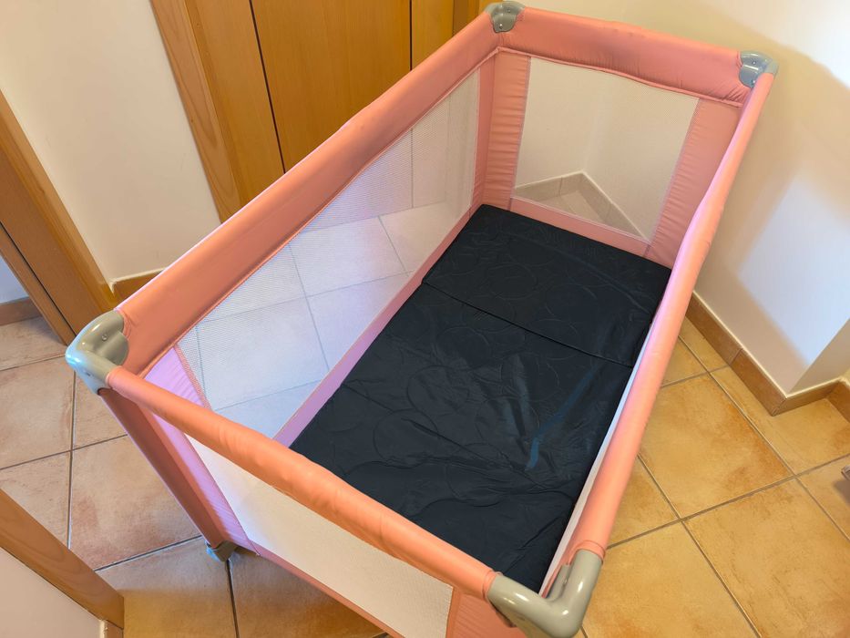 Cama de Viagem "Happy Bear" - Rosa (c/ colchão)