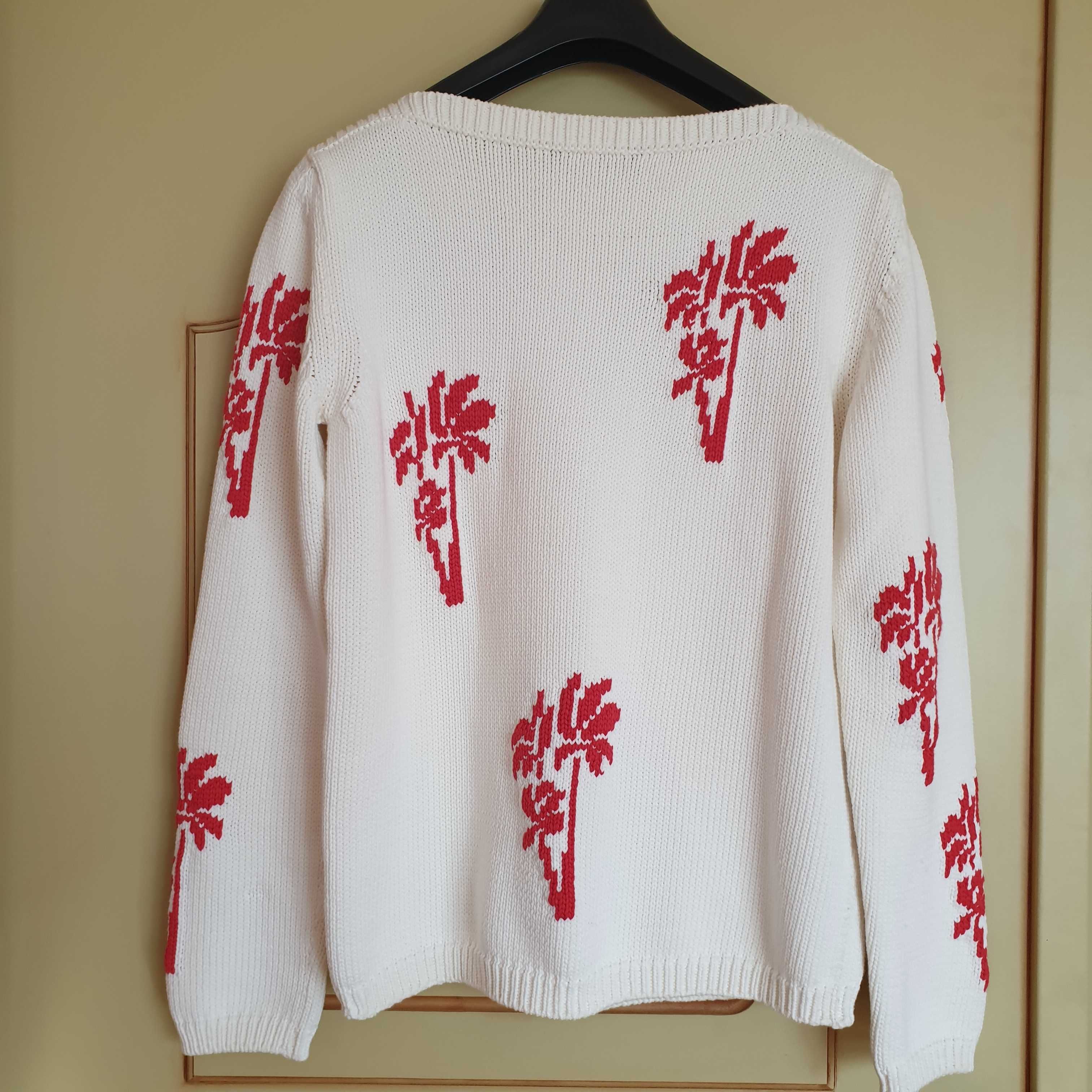 Sweter Max Mara Studio, wzór w czerwone palmy rozmiar M. Stan idealny