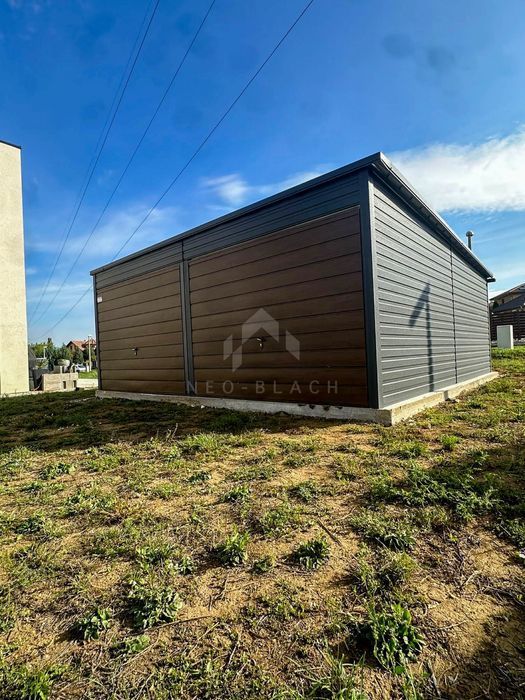 Garaż Blaszany 6X6M 2X Brama Uchylna Drzwi Okno Antracyt Dach Nb285