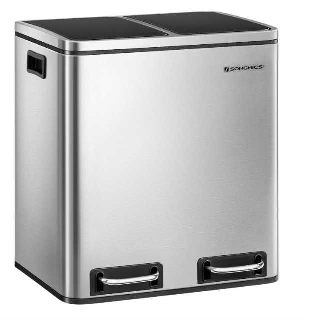 Kosz Na Śmieci SONGMICS 2x15L Segregacja Pedałowy Srebrny