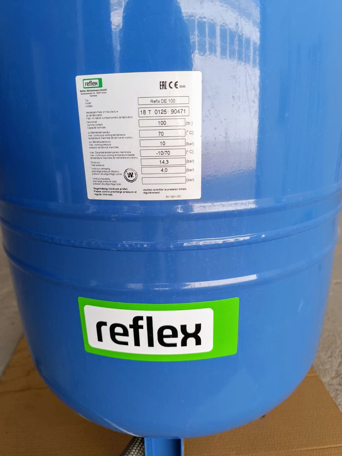 Vaso de Expansão / Balão de Pressão de 100L - Marca REFLEX