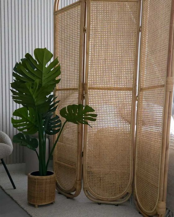 Beliani Cortona parawan rattanowy 3-panelowy jasnobrązowy