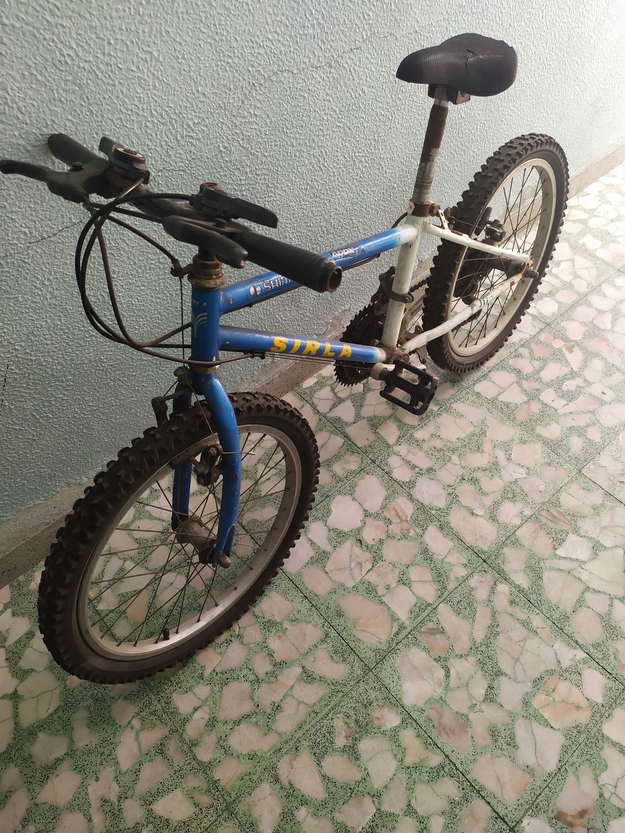 Bicicleta azul e branca