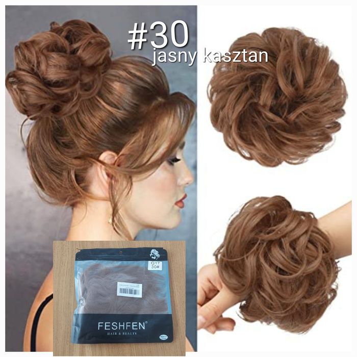Feshfen hair beauty Q17 #30 włosy gumka doczepy jasny kasztan