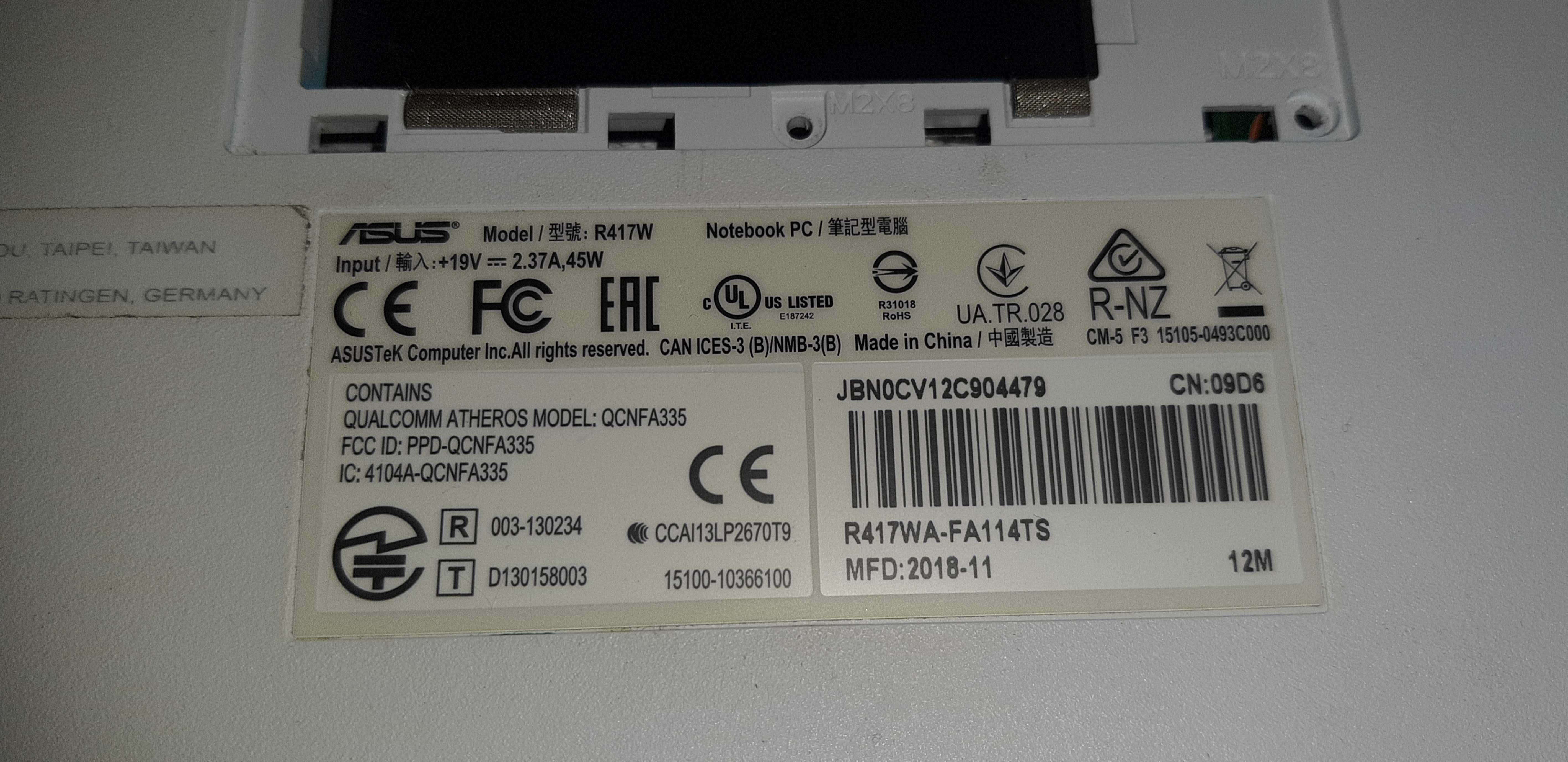 Ноутбук ASUS VivoBook R417W AMD E2-6110  RAM 4 ГБ ssd 64 AMD Radeon R2