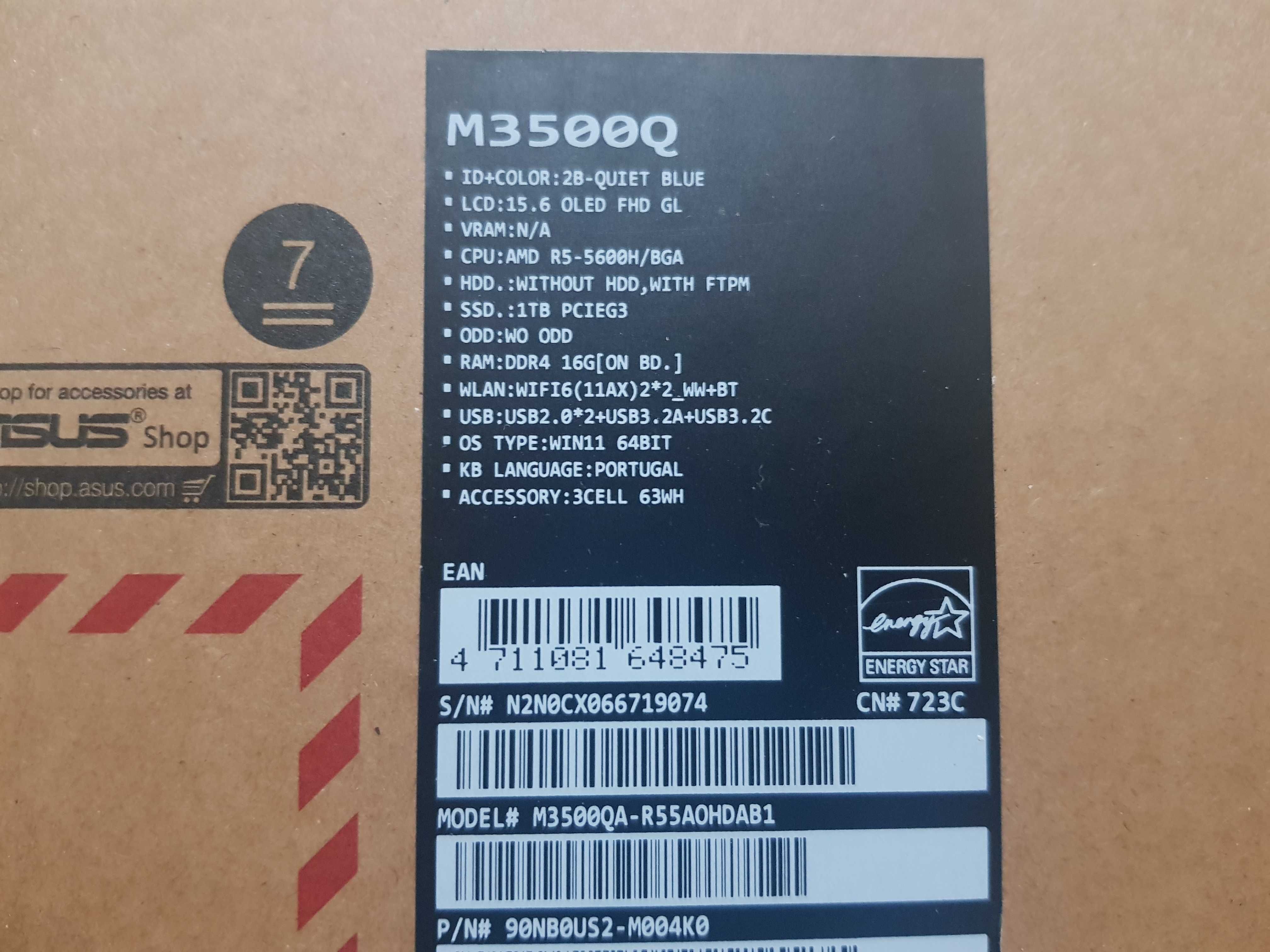 Asus Vivobook ainda na garantia / Ryzen 5 5600H / 16GB / 1TB SSD