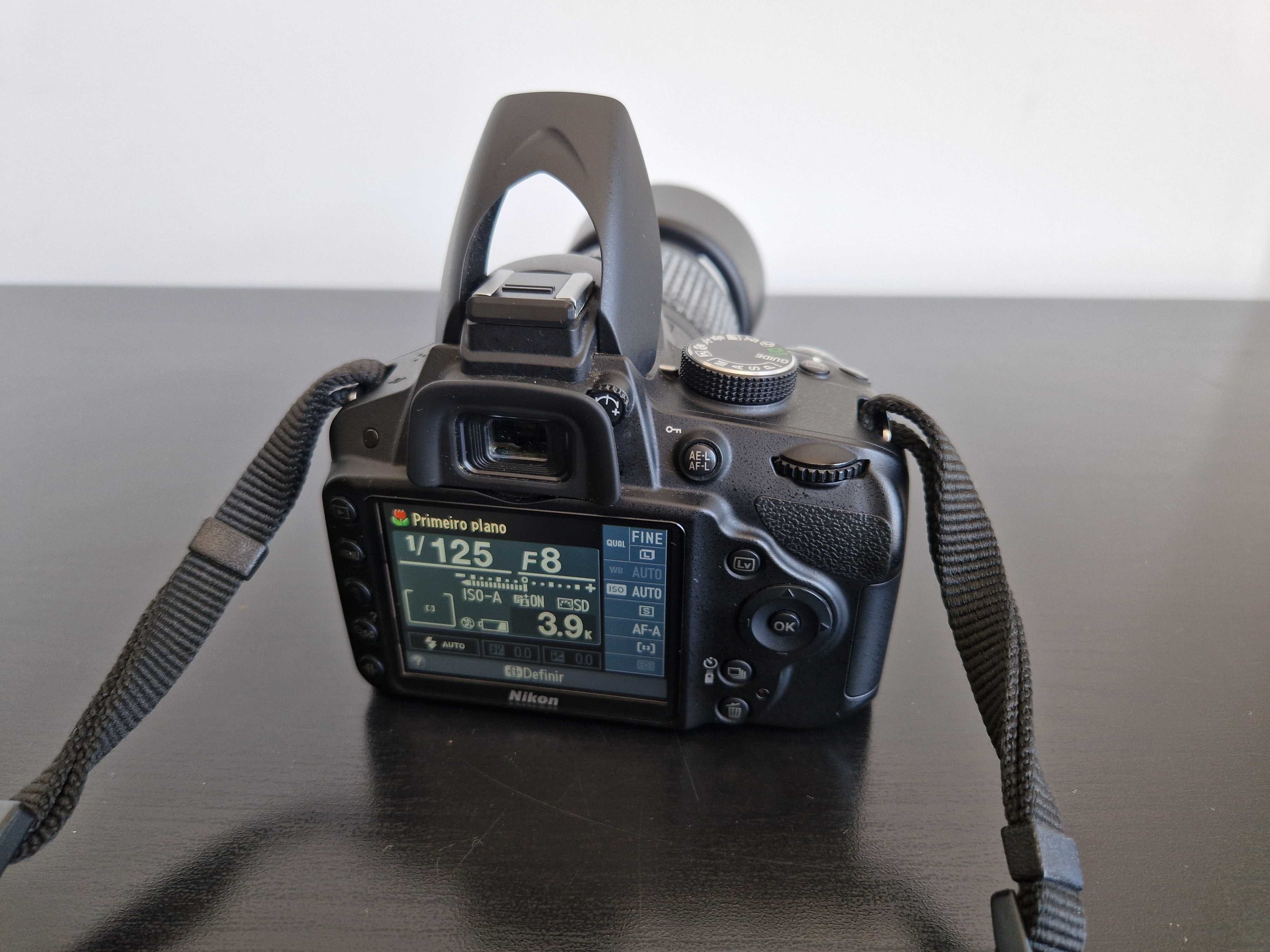 Nikon D3200 (2 malas/2 lentes/cartão 64gb/tripé/kit limpeza/manual)