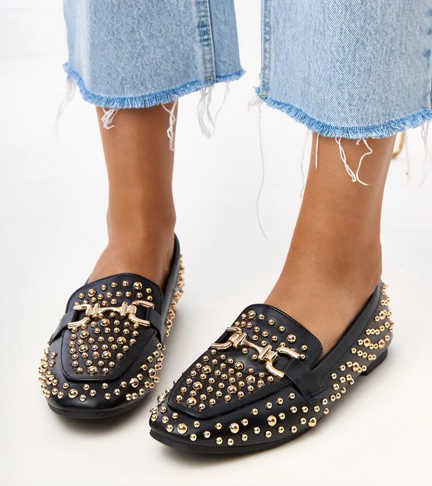 Czarne mokasyny zdobione ćwiekami Lea