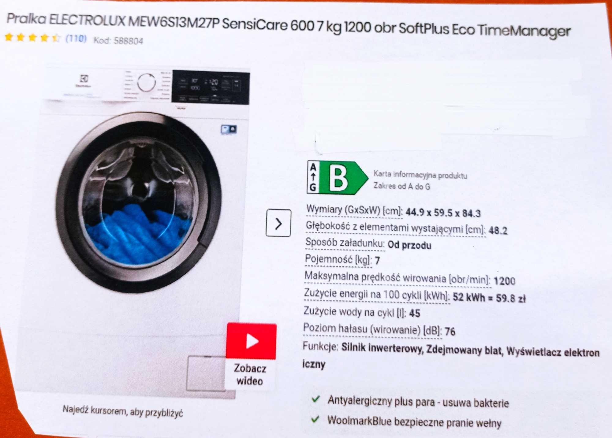Pralka Elektrolux 7 kg TimeManager