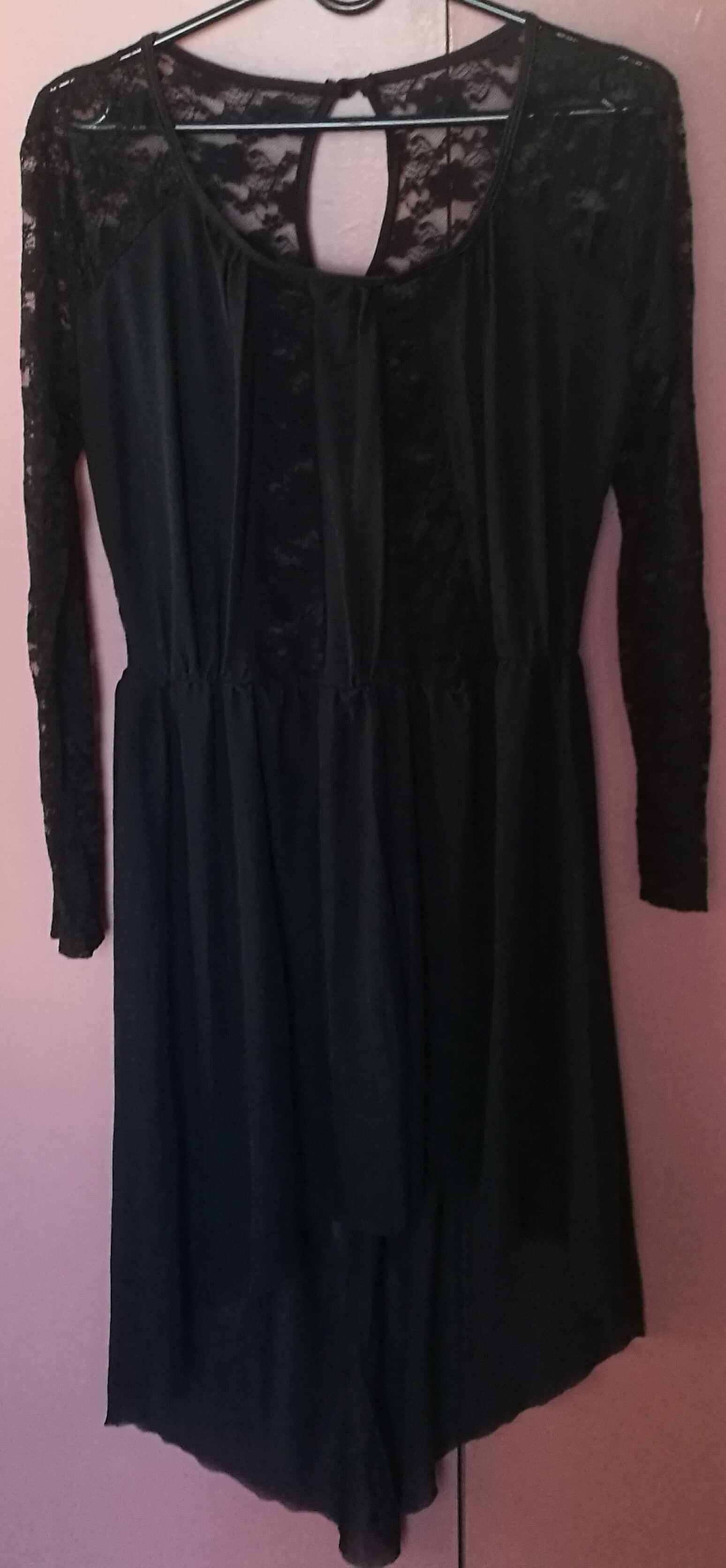 Sukienka czarna koronka szyfon dłuższy tył