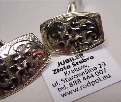 Srebrne spinki grawerowane ozdoby VINTAGE