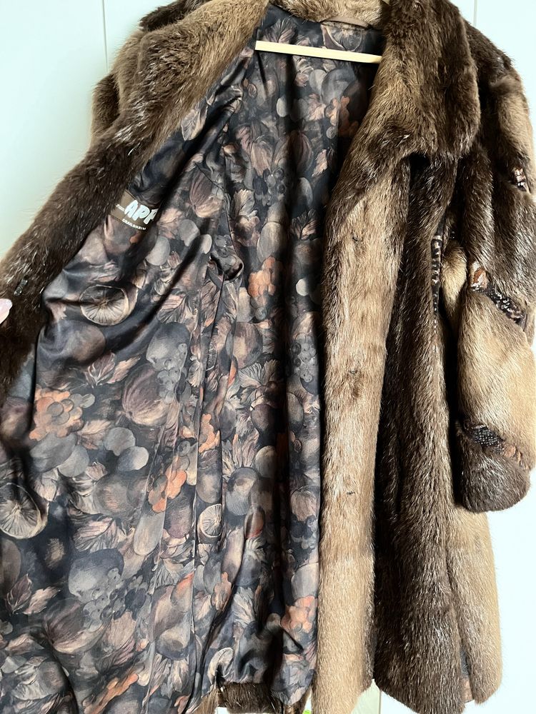 Naturalne futro L XL Muskrat natural Fur vintage skóra wstawki 40/42