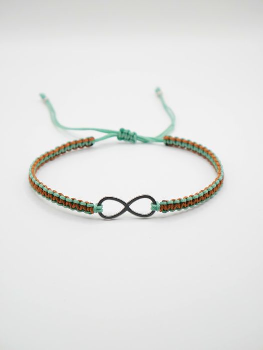 Miętowo brązowa bransoletka nieskończoność makrama handmade rękodzieło