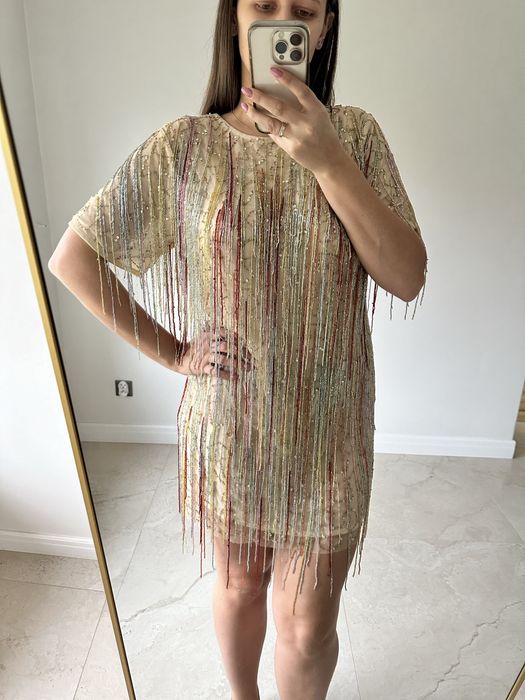 Nowa sukienka cekinowa nasty gal rozmiar 44 Andrzejki wesele frędzle