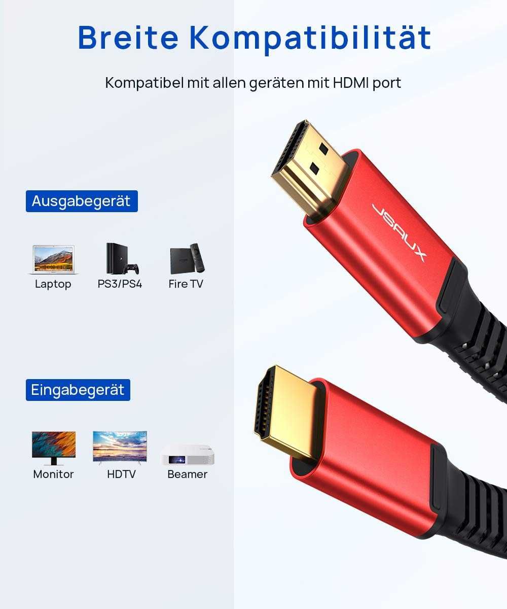 Kabel HDMI 2.0 JSAUX 3M 4K UHD 18GB/S 1080P Czerwony