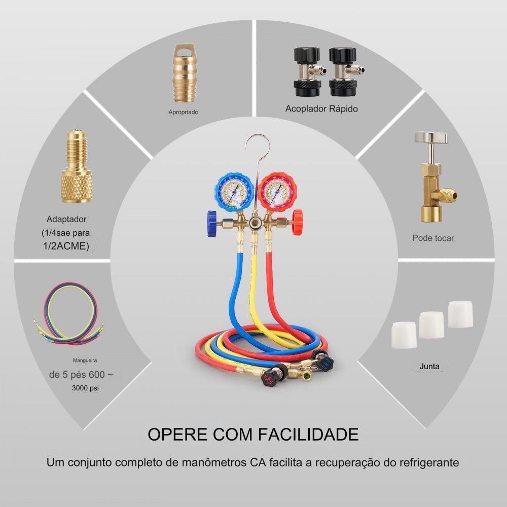 Manifold de Refrigerante com Manómetro de 3 Vias