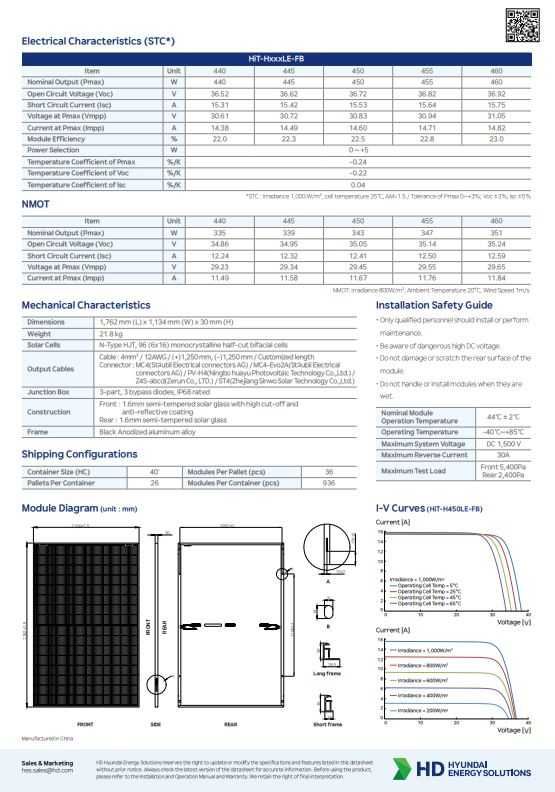 Panele fotowoltaiczne Hyundai 450W Full Black