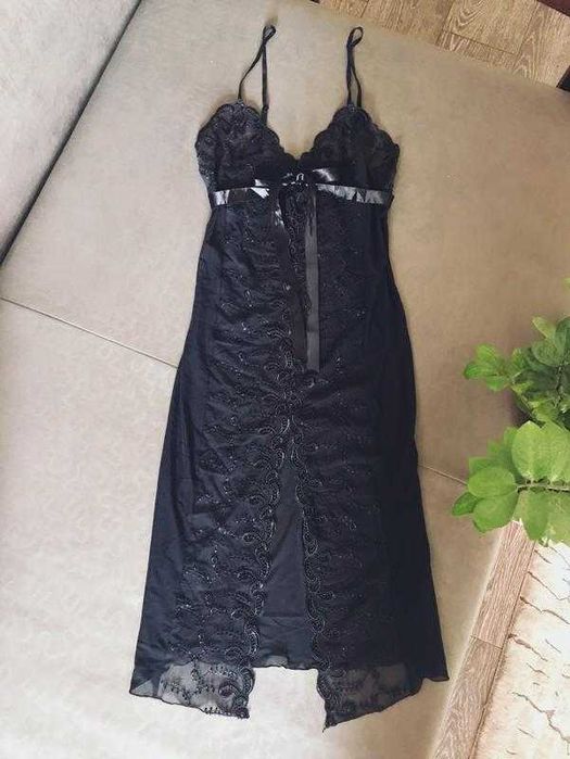 Спокусливий пеньюар | чорне мереживо S | нічна сорочка