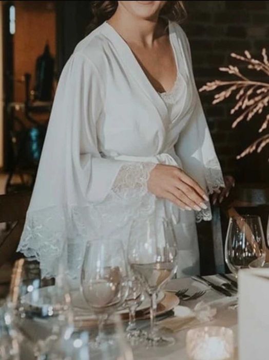 Szlafrok damski/ślubny Bohomoss Luna - ecru, satynowy