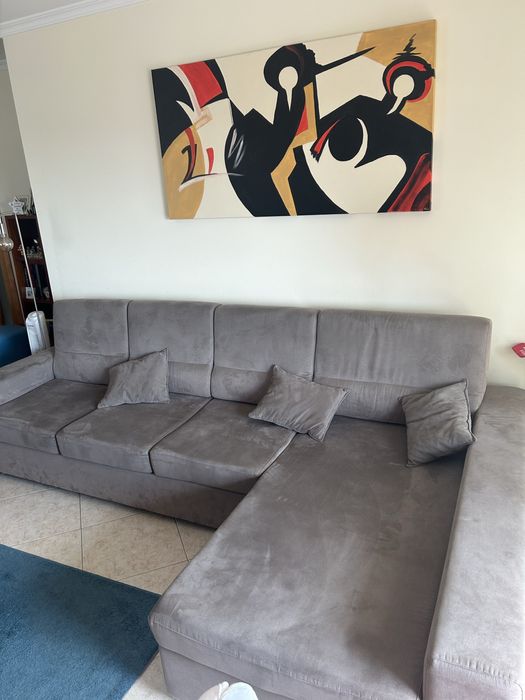 Sofá 3 lugares + Chaise Long como novo (com tecido anti gato)