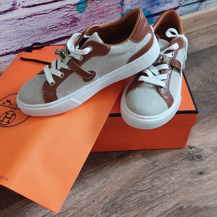 Кеди кросівки Hermes беж коричневі шкіра 39 38