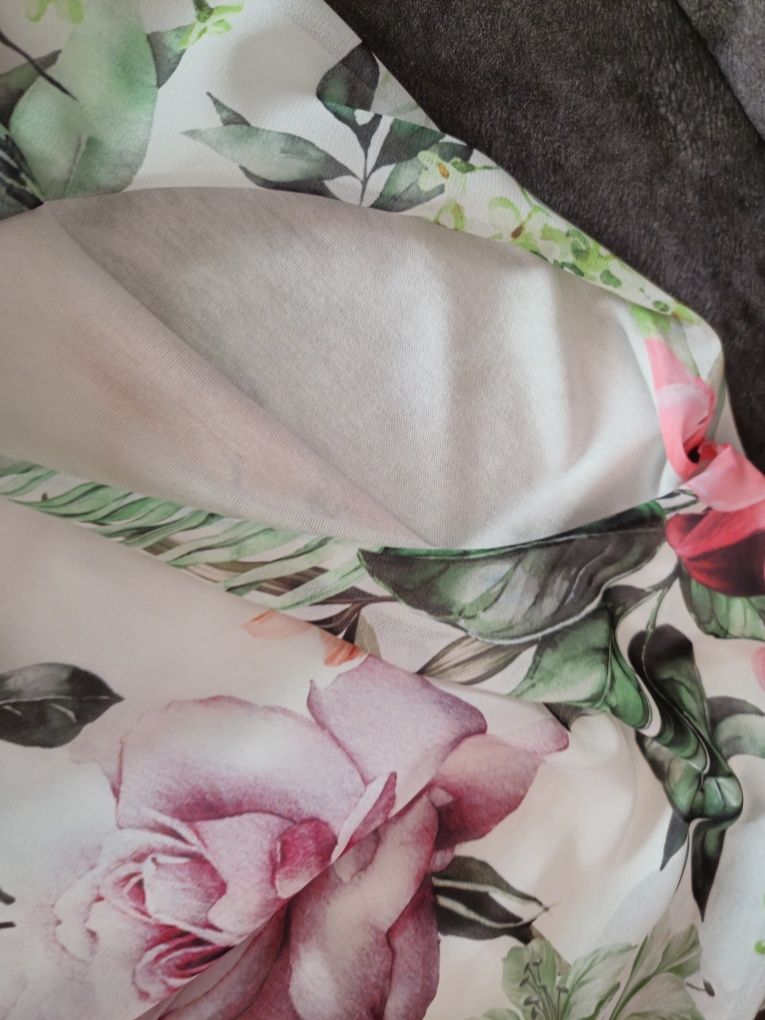Jak nowa sukienk wizytowa elegancka plisowany 42 XL Biała w kwiaty