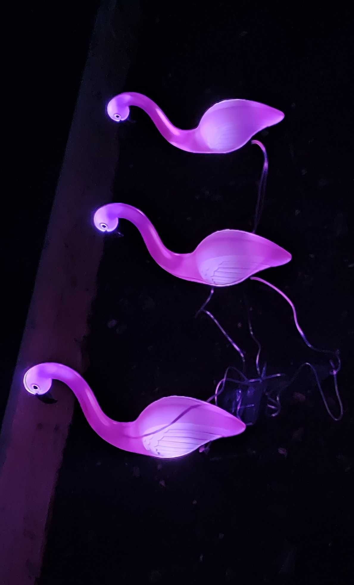 Solarna lampa ogrodowa , trzy Flamingi