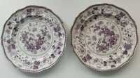 2 pratos de cerâmica bastante antigos de faiança inglesa