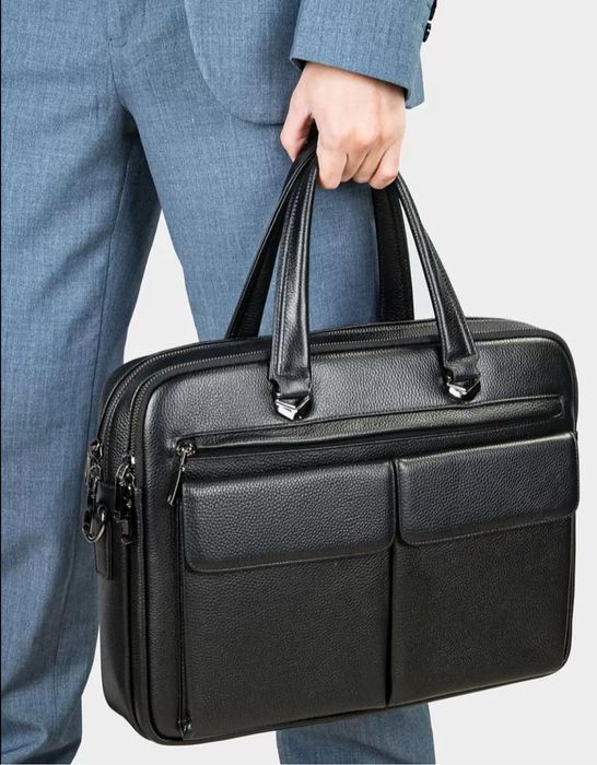 Якісна чоловіча шкіряна сумка- портфель, для ноутбука чи документів