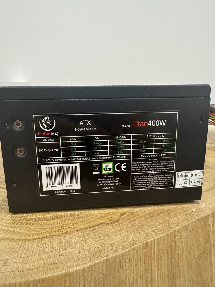 Zasilacz komputerowy Rebeltec Titan 400W ATX - 100% Sprawny!