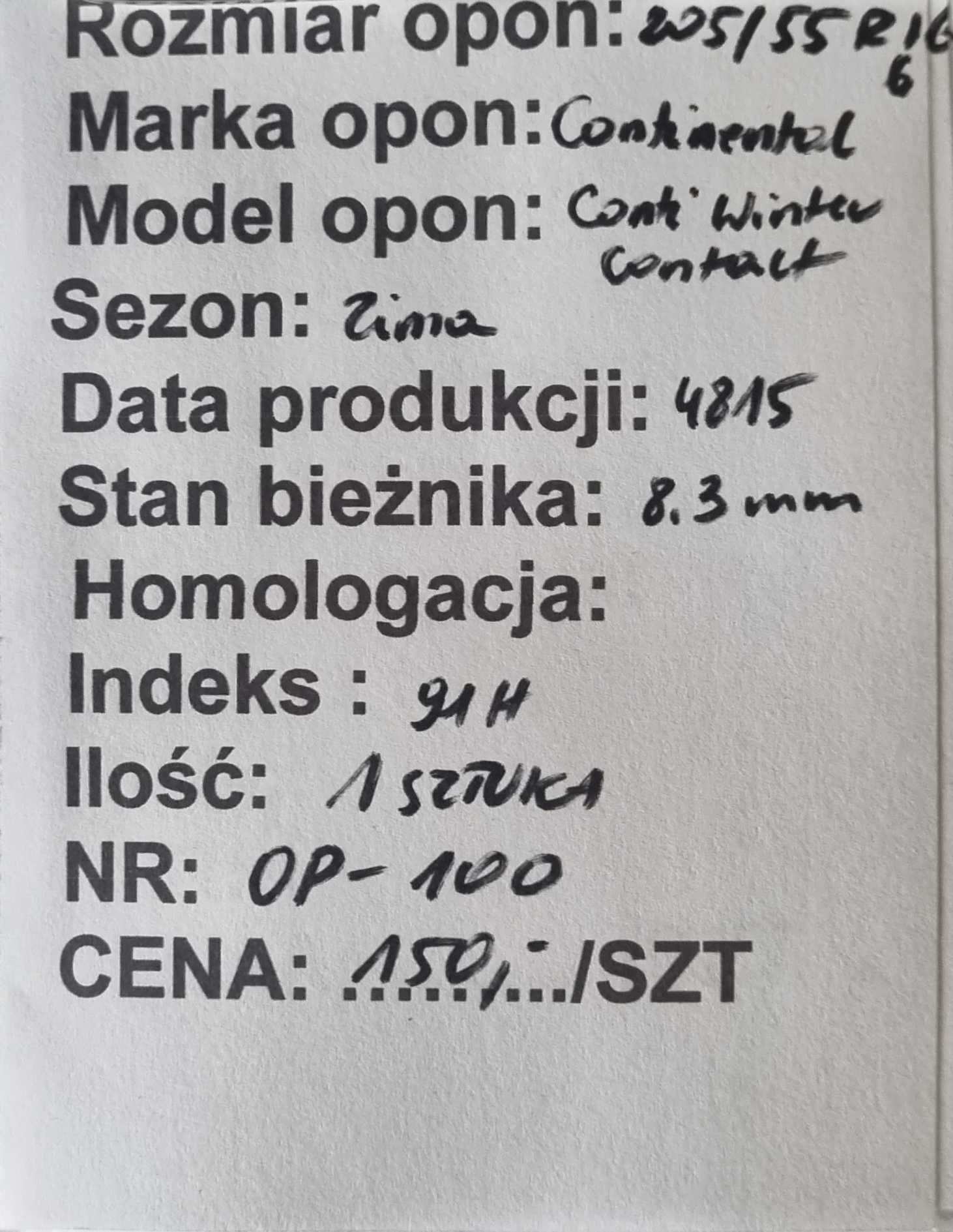 205/55R16 Continental Conti winter Contact Zima 1 sztuka