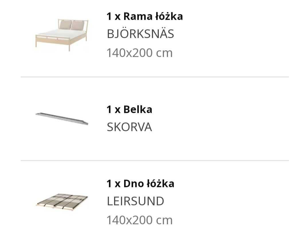 Ikea łóżko sosnowe 140 cm seria Bjorksnas