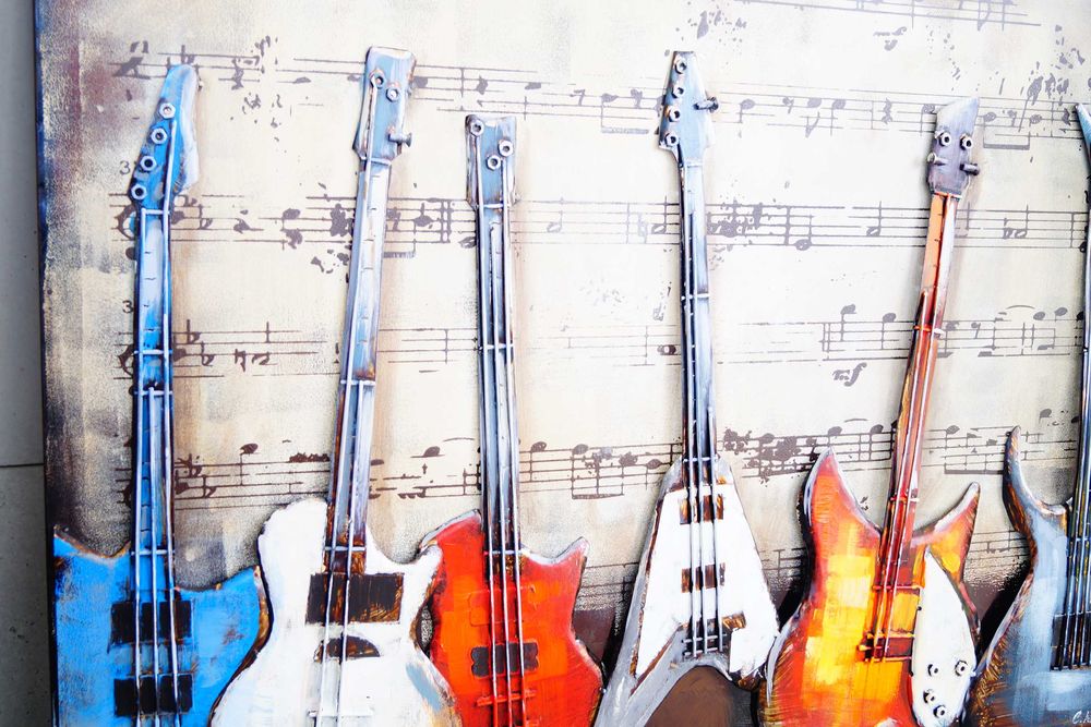 Duży metalowy obraz 3D gitary ręcznie malowany szyld