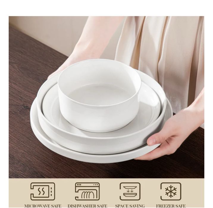 Serwis obiadowy MALACASA 24 el. dla 6 osób – porcelana, biały