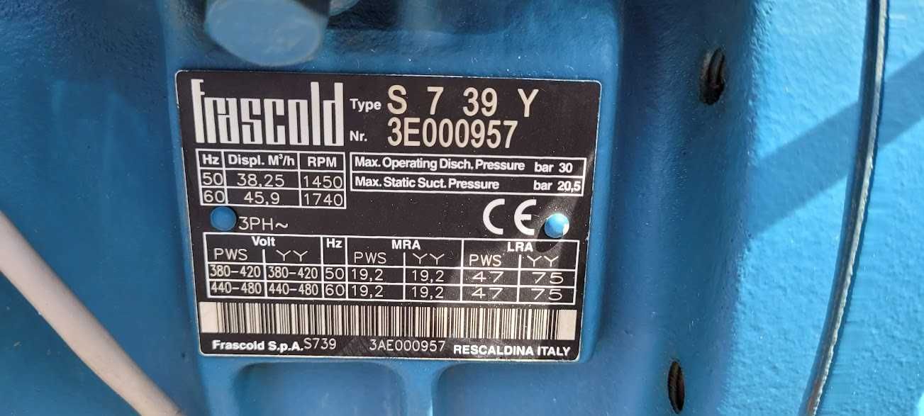 SPRĘŻARKA chłodnicza FRASCOLD S7 39 Y 38,25 m3/h 21 KW