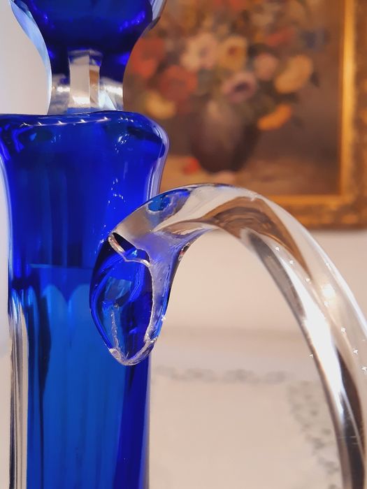 Karafka kryształowa kobaltowa kolorowy kryształ prl retro kryształy