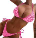 Strój Kąpielowy BIKINI Stringi SEXY Neon Wiązane Panterka - XL