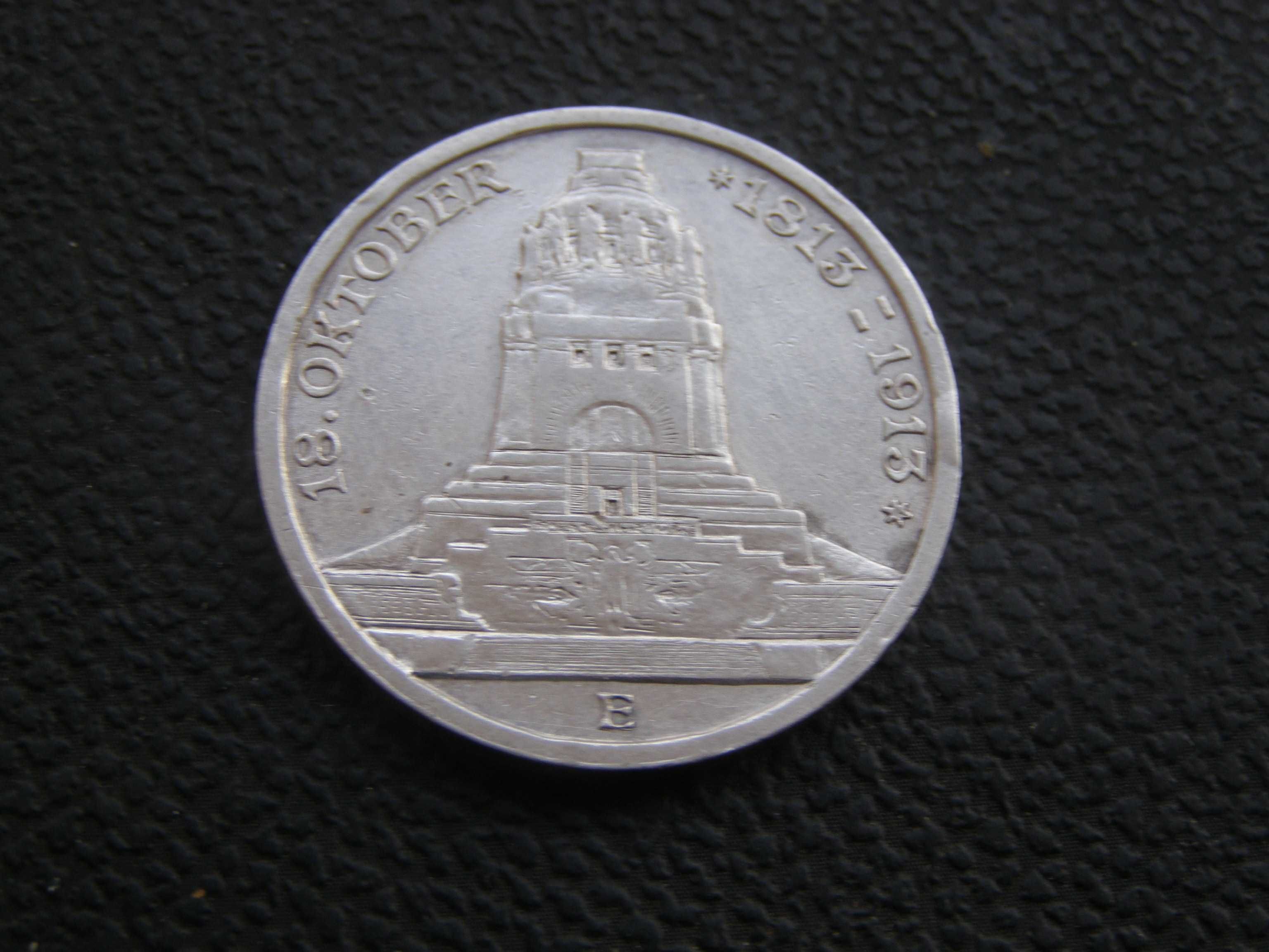 3 марки 1913 г Е Саксония. Монумент в честь победы над Наполеоном.