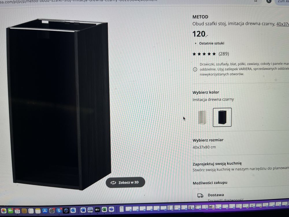 Ikea METOD Obududowa 40x37x80 cm, Szafka, czarny