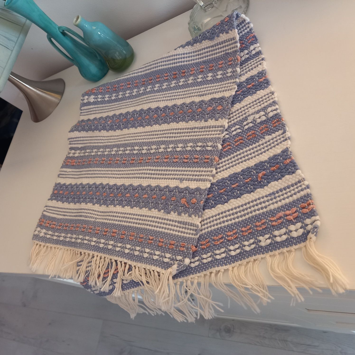 Ekskluzywny kilim kilimek błękitny bawełna obrus obrusik makata handma