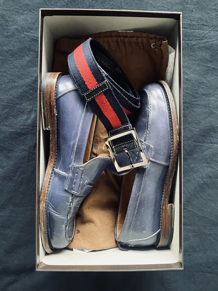 Gucci buty loafer, pasek, skarpetki