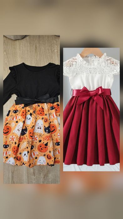 2 sukienki halloween i biało czerwona 116