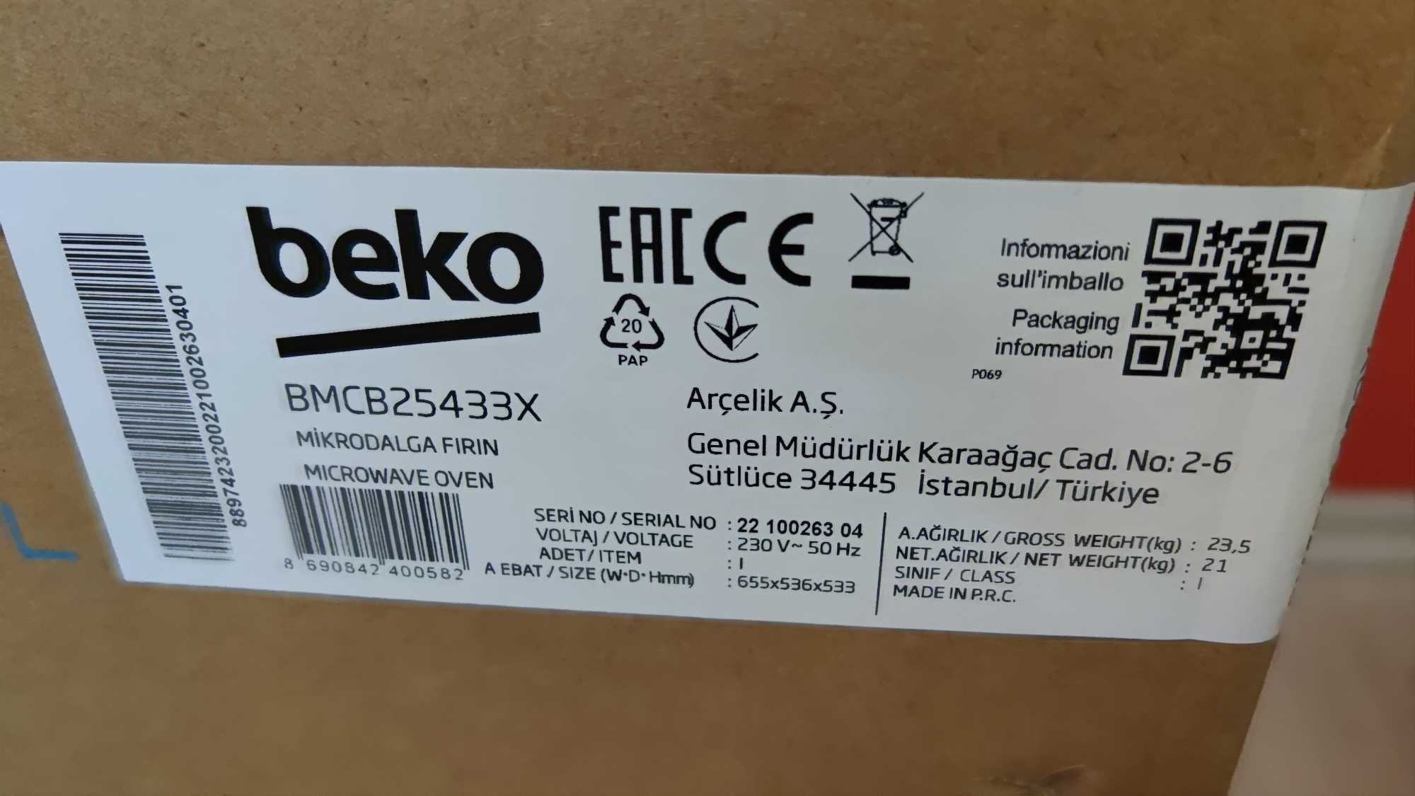Kuchenka mikrofalowa do zabudowy  BEKO BMCB25433X NOWA