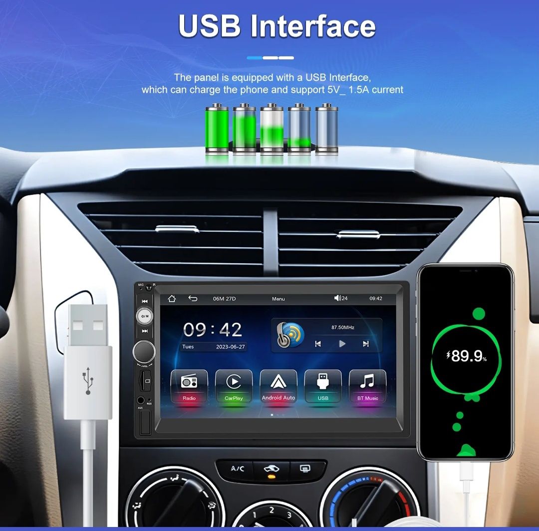 Rádio 2din 7" CARPLAY e Android Auto sem fios Bluetooth FM USB novo