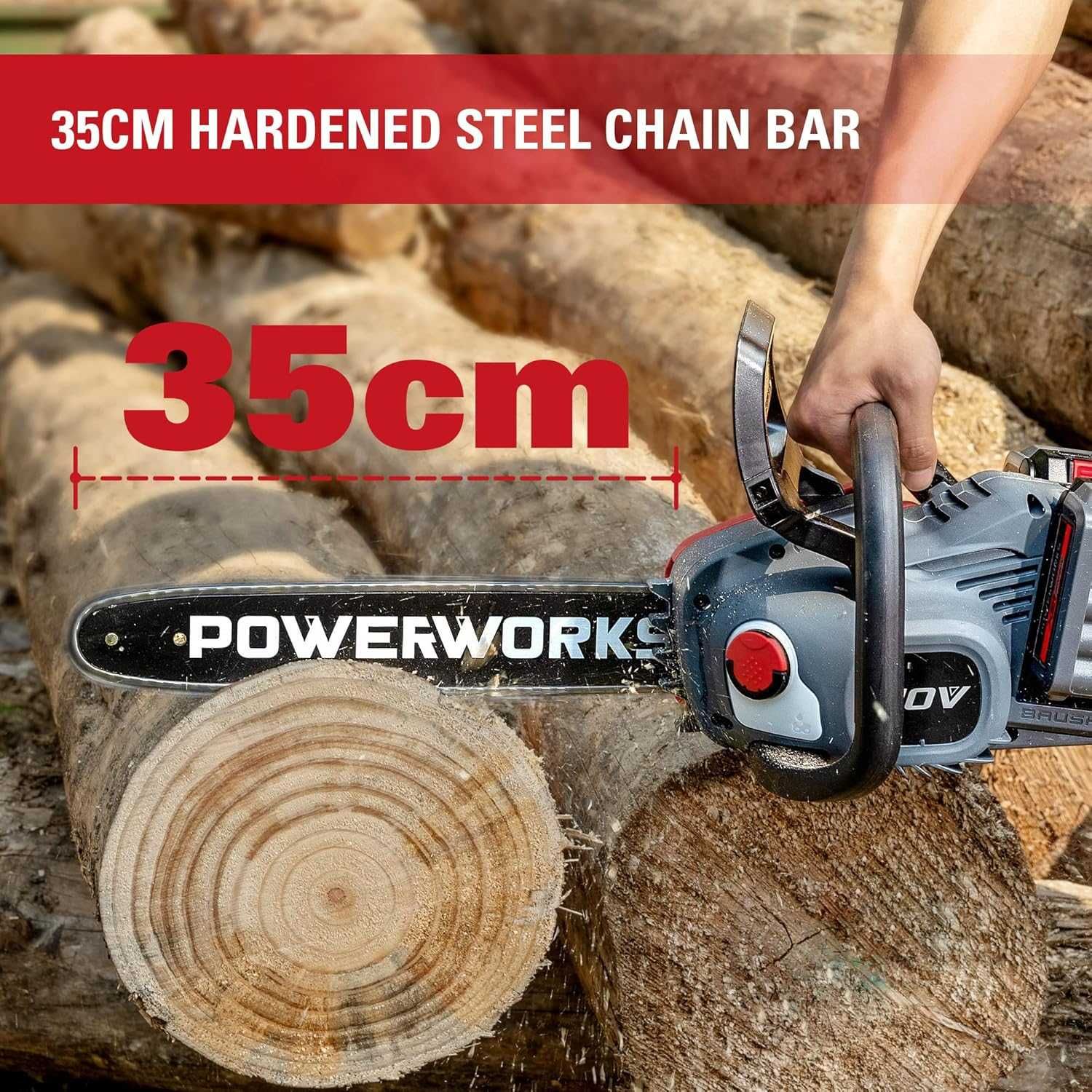 Piła łańcuchowa akumulatorowa POWERWORKS 40V, 2x bateria, ładowarka