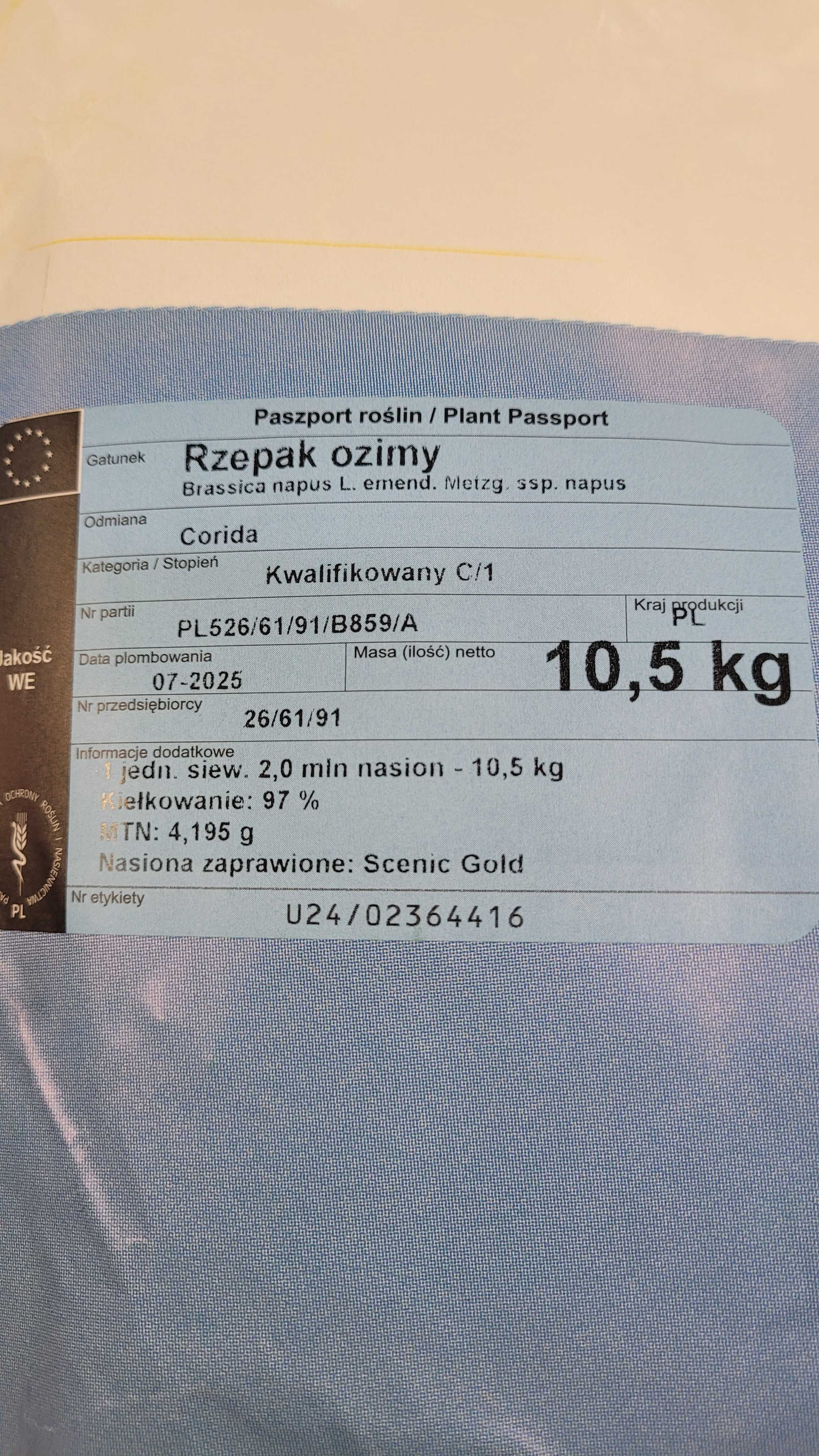 Rzepak ozimy Corida C1, opak. 2 mln.n.