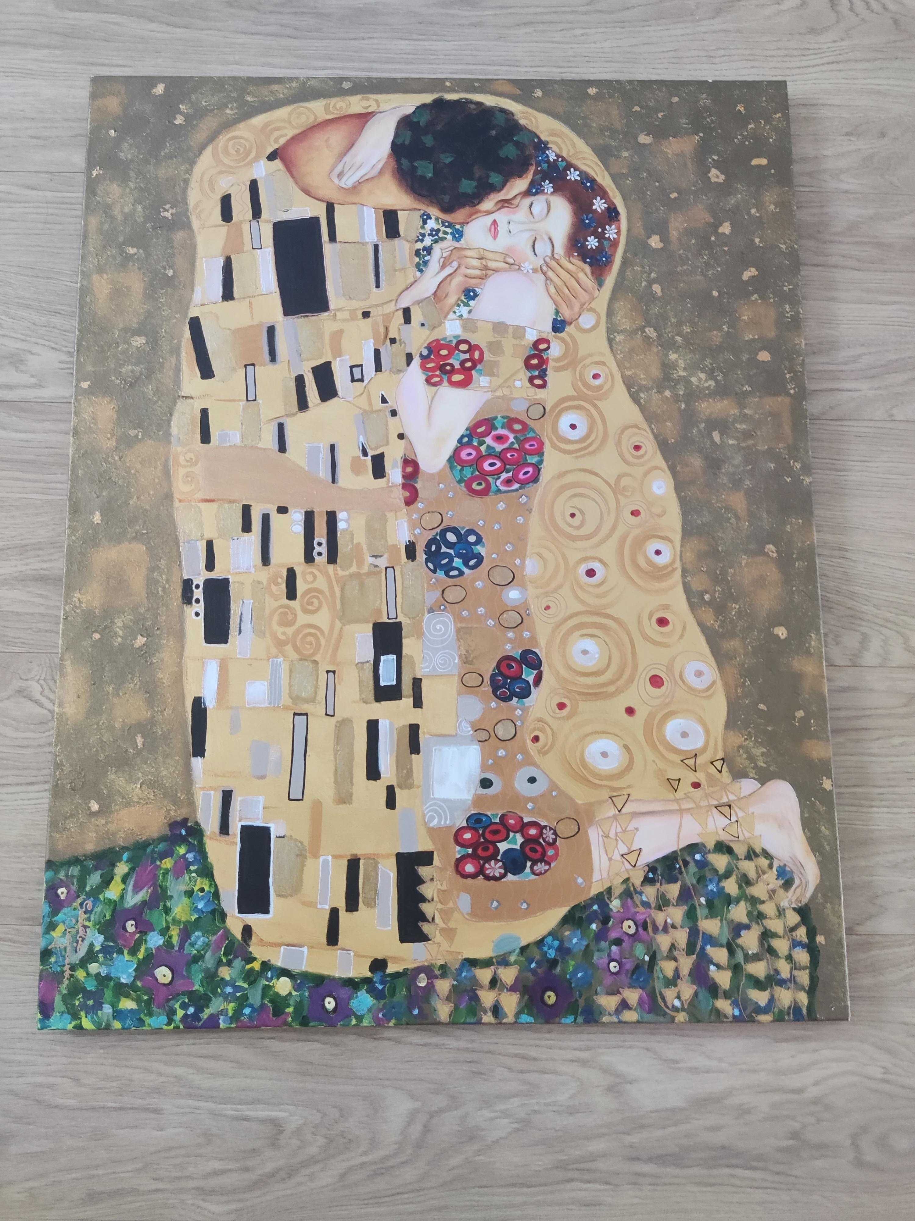 Obraz ręcznie malowany Gustaw Klimt - Pocałunek 70x90cm