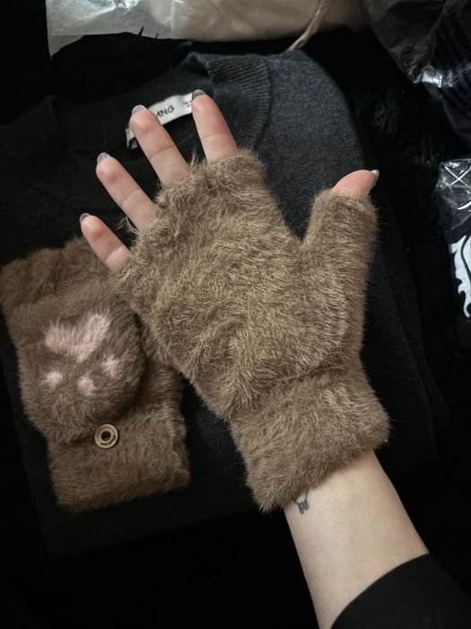Перчатки мітенки без пальців пухнасті coquette y2k